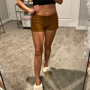 Camel suede low rise shorts